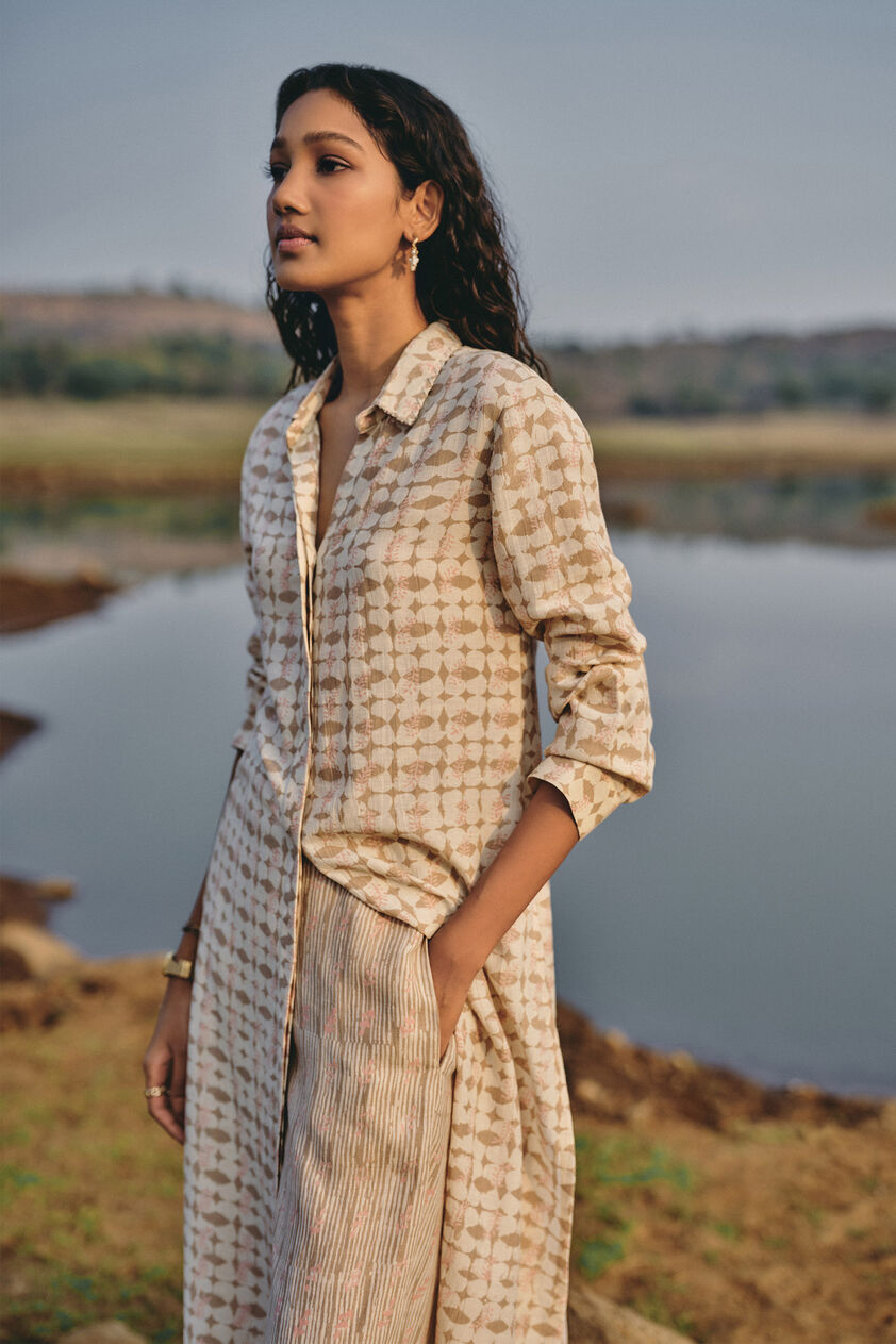 Wilderness Hand-block Printed Linen Co-ord - Beige, Beige, image 3